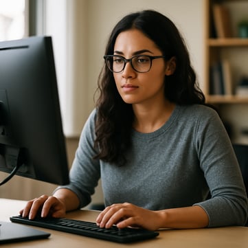 photographic woman working on computer