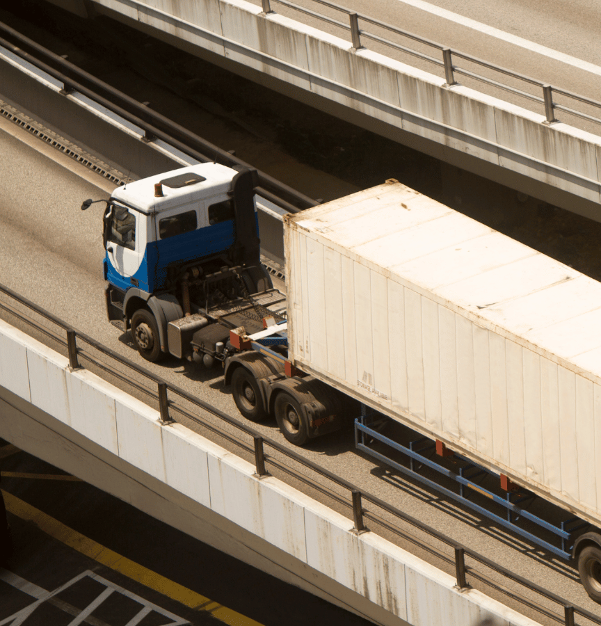 A semi-truck on a highway