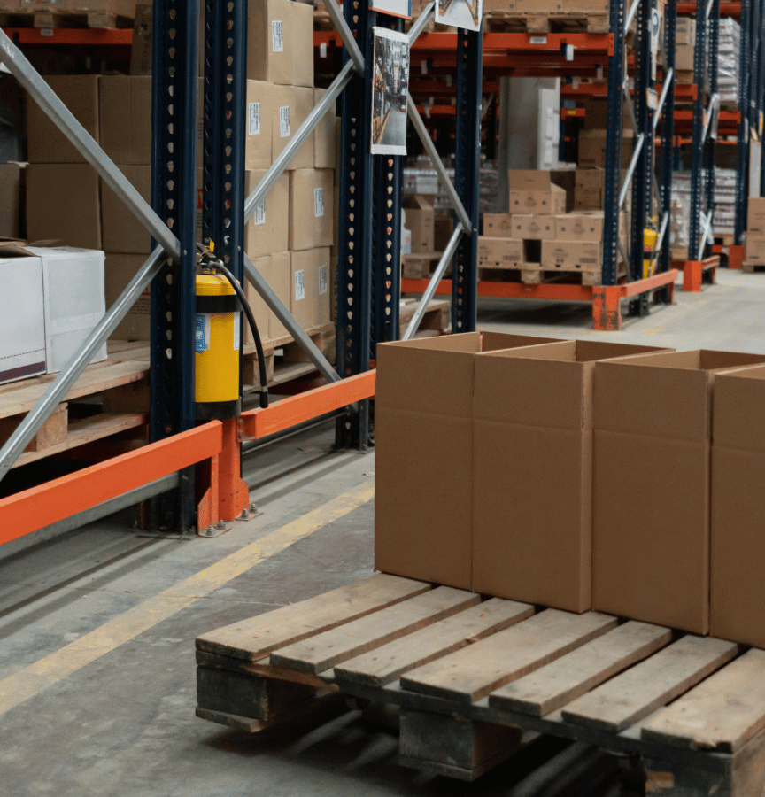 Boxes, items, and other supplies in a warehouse