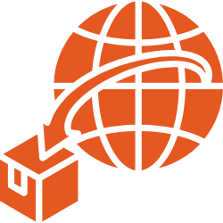 A globe with an arrow pointing to a box iconn